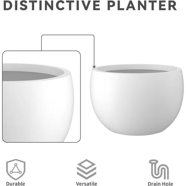 Kante 19.9",15.7",11.8" Dia Round Concrete Planter Set of 3, Outdoor/Indoor Large Bowl Plant Pots with Drainage Hole and Rubber Plug for Garden Patio Balcony Home, Pure White