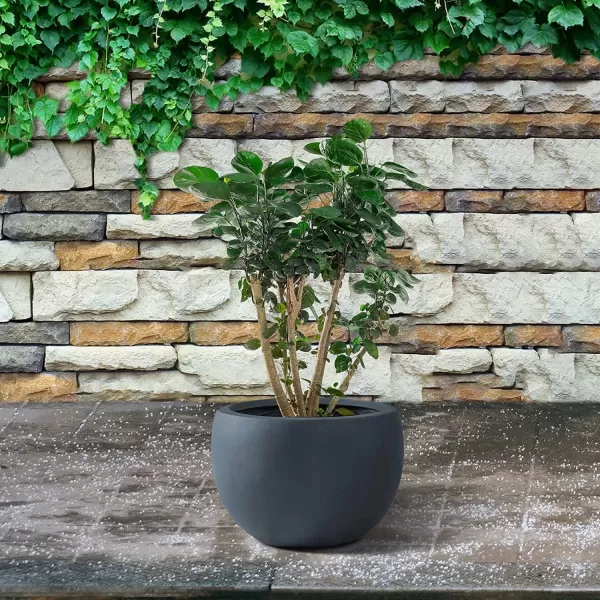 Kante 19.9",15.7",11.8" Dia Round Concrete Planter Set of 3, Outdoor/Indoor Large Bowl Plant Pots with Drainage Hole and Rubber Plug for Garden Patio Balcony Home, Pure White