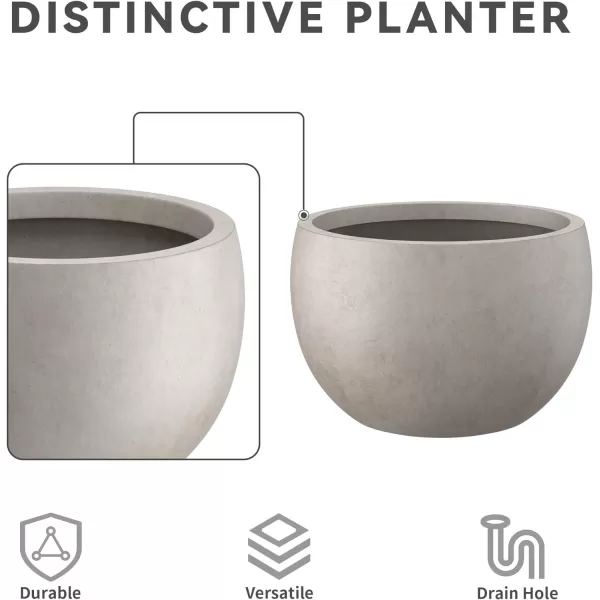 Kante 19.9",15.7",11.8" Dia Round Concrete Planter Set of 3, Outdoor/Indoor Large Bowl Plant Pots with Drainage Hole and Rubber Plug for Garden Patio Balcony Home, Pure White