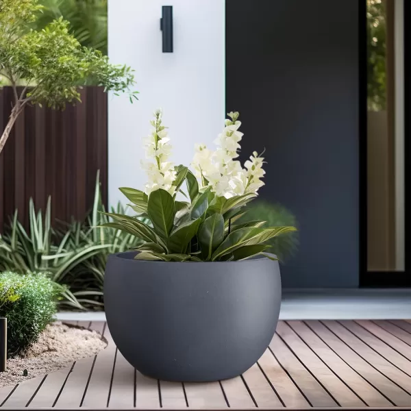 Kante 19.9",15.7",11.8" Dia Round Concrete Planter Set of 3, Outdoor/Indoor Large Bowl Plant Pots with Drainage Hole and Rubber Plug for Garden Patio Balcony Home, Pure White