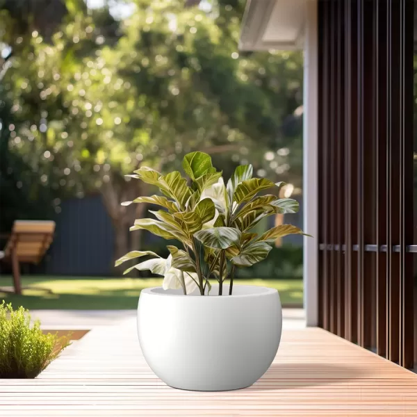 Kante 19.9",15.7",11.8" Dia Round Concrete Planter Set of 3, Outdoor/Indoor Large Bowl Plant Pots with Drainage Hole and Rubber Plug for Garden Patio Balcony Home, Pure White