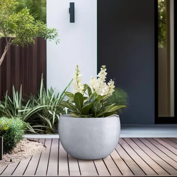 Kante 19.9",15.7",11.8" Dia Round Concrete Planter Set of 3, Outdoor/Indoor Large Bowl Plant Pots with Drainage Hole and Rubber Plug for Garden Patio Balcony Home, Pure White