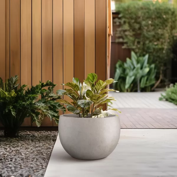 Kante 19.9",15.7",11.8" Dia Round Concrete Planter Set of 3, Outdoor/Indoor Large Bowl Plant Pots with Drainage Hole and Rubber Plug for Garden Patio Balcony Home, Pure White