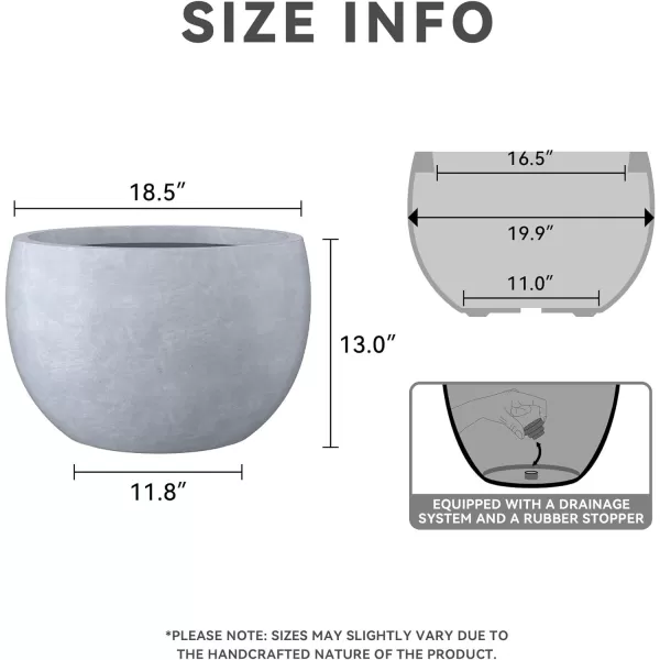 Kante 19.9",15.7",11.8" Dia Round Concrete Planter Set of 3, Outdoor/Indoor Large Bowl Plant Pots with Drainage Hole and Rubber Plug for Garden Patio Balcony Home, Pure White