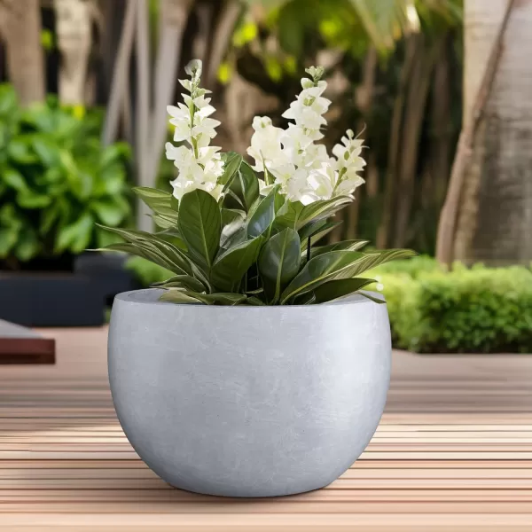 Kante 19.9",15.7",11.8" Dia Round Concrete Planter Set of 3, Outdoor/Indoor Large Bowl Plant Pots with Drainage Hole and Rubber Plug for Garden Patio Balcony Home, Pure White