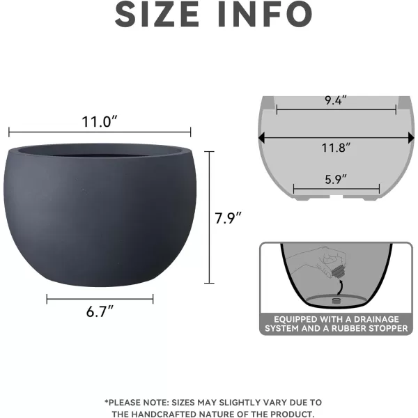 Kante 19.9",15.7",11.8" Dia Round Concrete Planter Set of 3, Outdoor/Indoor Large Bowl Plant Pots with Drainage Hole and Rubber Plug for Garden Patio Balcony Home, Pure White