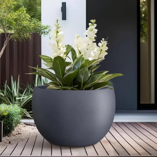 Kante 19.9",15.7",11.8" Dia Round Concrete Planter Set of 3, Outdoor/Indoor Large Bowl Plant Pots with Drainage Hole and Rubber Plug for Garden Patio Balcony Home, Pure White