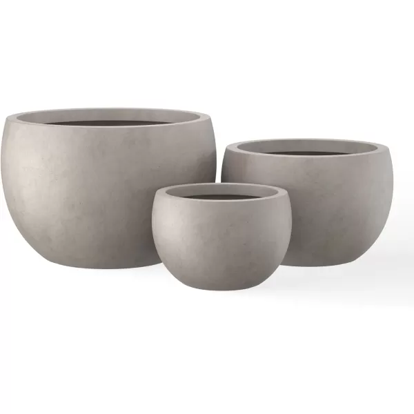 Kante 19.9",15.7",11.8" Dia Round Concrete Planter Set of 3, Outdoor/Indoor Large Bowl Plant Pots with Drainage Hole and Rubber Plug for Garden Patio Balcony Home, Pure White