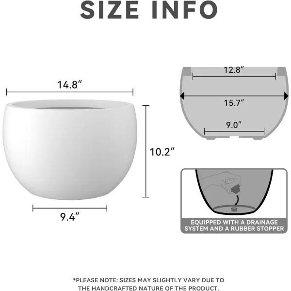 Kante 19.9",15.7",11.8" Dia Round Concrete Planter Set of 3, Outdoor/Indoor Large Bowl Plant Pots with Drainage Hole and Rubber Plug for Garden Patio Balcony Home, Pure White