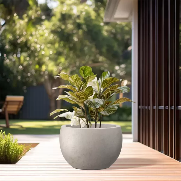 Kante 19.9",15.7",11.8" Dia Round Concrete Planter Set of 3, Outdoor/Indoor Large Bowl Plant Pots with Drainage Hole and Rubber Plug for Garden Patio Balcony Home, Pure White
