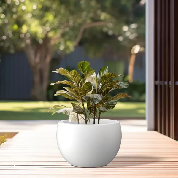 Kante 19.9",15.7",11.8" Dia Round Concrete Planter Set of 3, Outdoor/Indoor Large Bowl Plant Pots with Drainage Hole and Rubber Plug for Garden Patio Balcony Home, Pure White