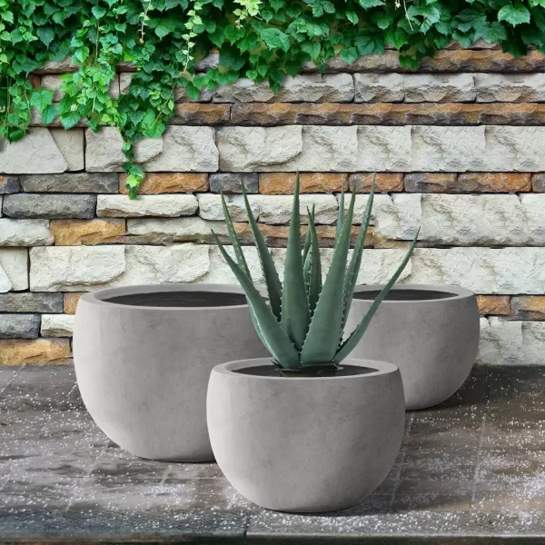 Kante 19.9",15.7",11.8" Dia Round Concrete Planter Set of 3, Outdoor/Indoor Large Bowl Plant Pots with Drainage Hole and Rubber Plug for Garden Patio Balcony Home, Pure White