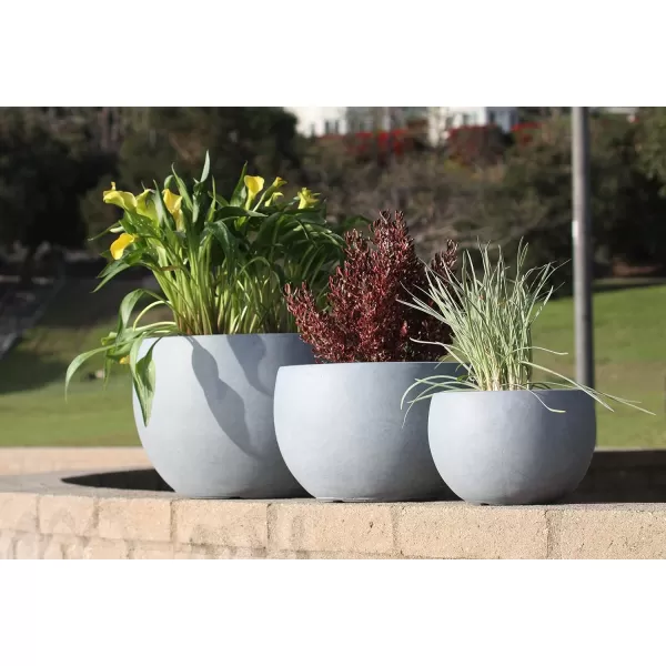 Kante 19.9",15.7",11.8" Dia Round Concrete Planter Set of 3, Outdoor/Indoor Large Bowl Plant Pots with Drainage Hole and Rubber Plug for Garden Patio Balcony Home, Pure White