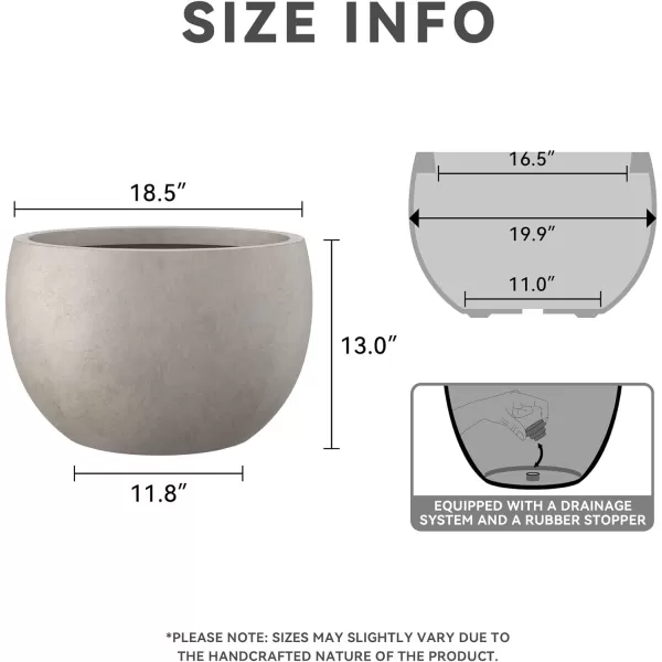 Kante 19.9",15.7",11.8" Dia Round Concrete Planter Set of 3, Outdoor/Indoor Large Bowl Plant Pots with Drainage Hole and Rubber Plug for Garden Patio Balcony Home, Pure White
