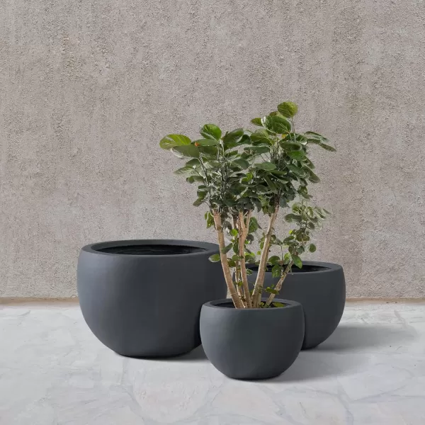 Kante 19.9",15.7",11.8" Dia Round Concrete Planter Set of 3, Outdoor/Indoor Large Bowl Plant Pots with Drainage Hole and Rubber Plug for Garden Patio Balcony Home, Pure White