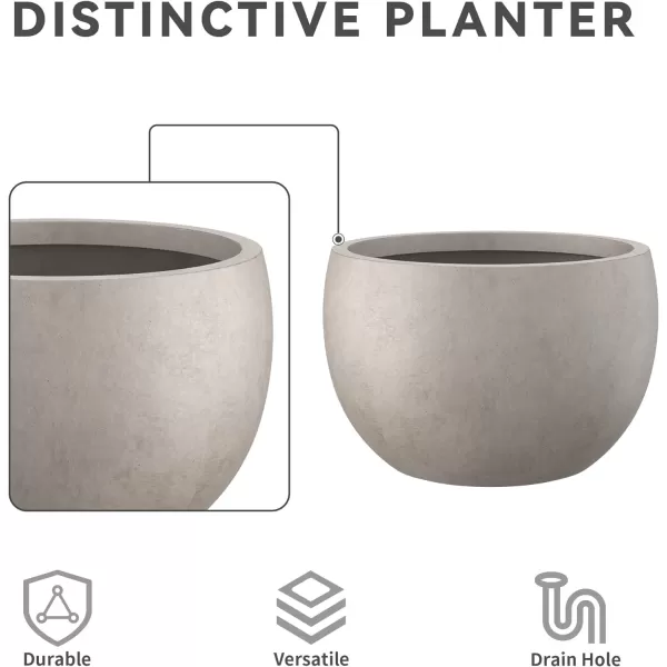 Kante 19.9",15.7",11.8" Dia Round Concrete Planter Set of 3, Outdoor/Indoor Large Bowl Plant Pots with Drainage Hole and Rubber Plug for Garden Patio Balcony Home, Pure White