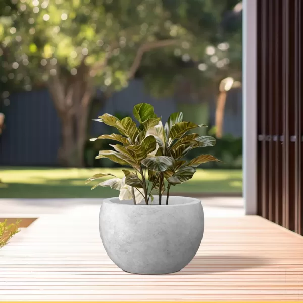 Kante 19.9",15.7",11.8" Dia Round Concrete Planter Set of 3, Outdoor/Indoor Large Bowl Plant Pots with Drainage Hole and Rubber Plug for Garden Patio Balcony Home, Pure White