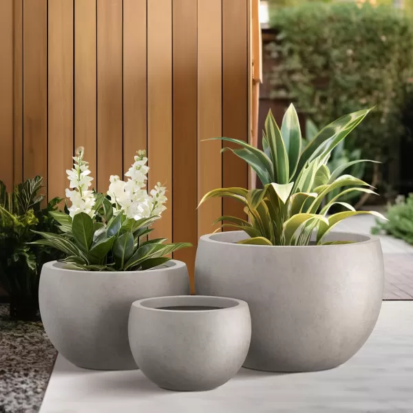 Kante 19.9",15.7",11.8" Dia Round Concrete Planter Set of 3, Outdoor/Indoor Large Bowl Plant Pots with Drainage Hole and Rubber Plug for Garden Patio Balcony Home, Pure White