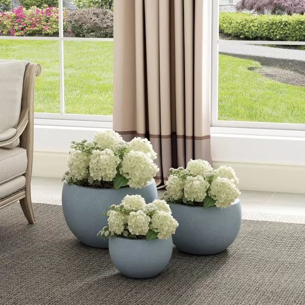 Kante 19.9",15.7",11.8" Dia Round Concrete Planter Set of 3, Outdoor/Indoor Large Bowl Plant Pots with Drainage Hole and Rubber Plug for Garden Patio Balcony Home, Pure White