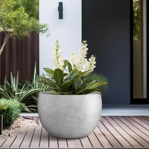 Kante 19.9",15.7",11.8" Dia Round Concrete Planter Set of 3, Outdoor/Indoor Large Bowl Plant Pots with Drainage Hole and Rubber Plug for Garden Patio Balcony Home, Pure White