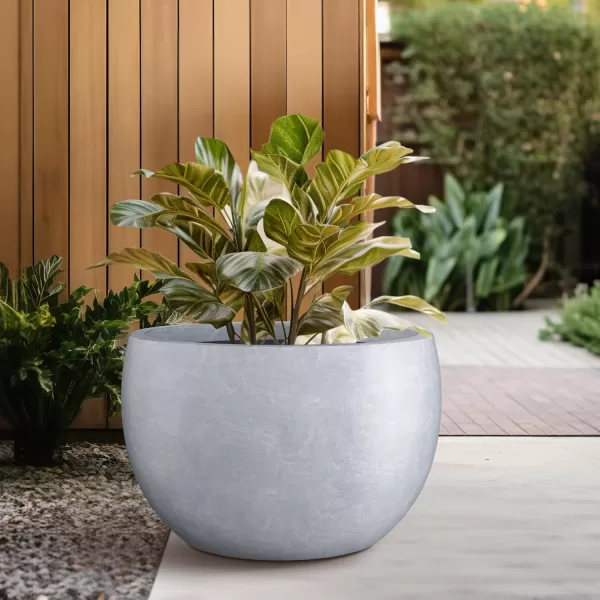 Kante 19.9",15.7",11.8" Dia Round Concrete Planter Set of 3, Outdoor/Indoor Large Bowl Plant Pots with Drainage Hole and Rubber Plug for Garden Patio Balcony Home, Pure White