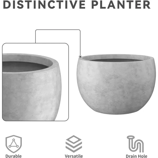 Kante 19.9",15.7",11.8" Dia Round Concrete Planter Set of 3, Outdoor/Indoor Large Bowl Plant Pots with Drainage Hole and Rubber Plug for Garden Patio Balcony Home, Pure White