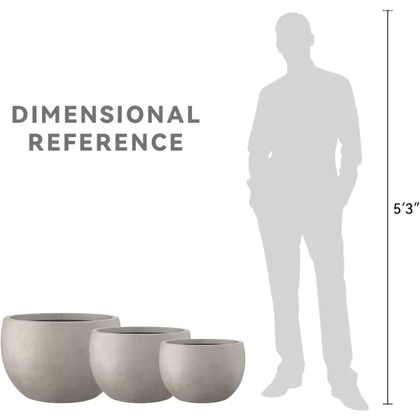 Kante 19.9",15.7",11.8" Dia Round Concrete Planter Set of 3, Outdoor/Indoor Large Bowl Plant Pots with Drainage Hole and Rubber Plug for Garden Patio Balcony Home, Pure White