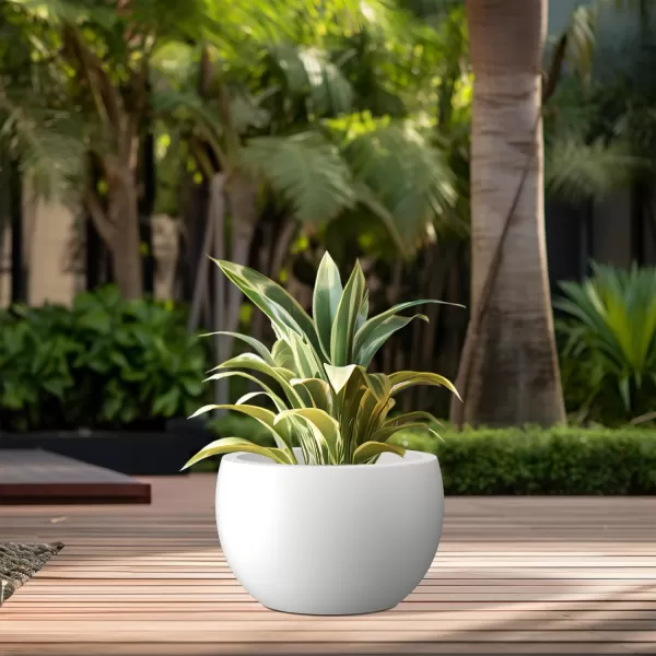Kante 19.9",15.7",11.8" Dia Round Concrete Planter Set of 3, Outdoor/Indoor Large Bowl Plant Pots with Drainage Hole and Rubber Plug for Garden Patio Balcony Home, Pure White