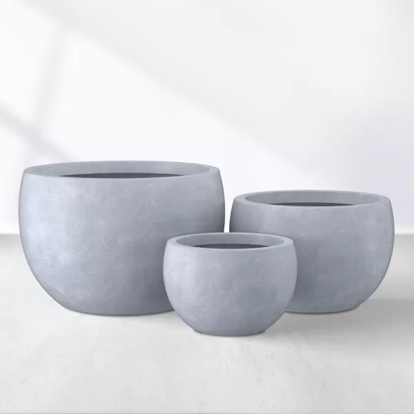 Kante 19.9",15.7",11.8" Dia Round Concrete Planter Set of 3, Outdoor/Indoor Large Bowl Plant Pots with Drainage Hole and Rubber Plug for Garden Patio Balcony Home, Pure White