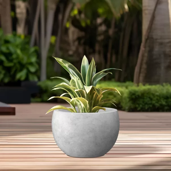 Kante 19.9",15.7",11.8" Dia Round Concrete Planter Set of 3, Outdoor/Indoor Large Bowl Plant Pots with Drainage Hole and Rubber Plug for Garden Patio Balcony Home, Pure White