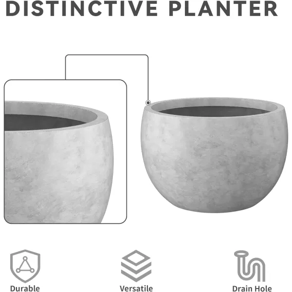 Kante 19.9",15.7",11.8" Dia Round Concrete Planter Set of 3, Outdoor/Indoor Large Bowl Plant Pots with Drainage Hole and Rubber Plug for Garden Patio Balcony Home, Pure White
