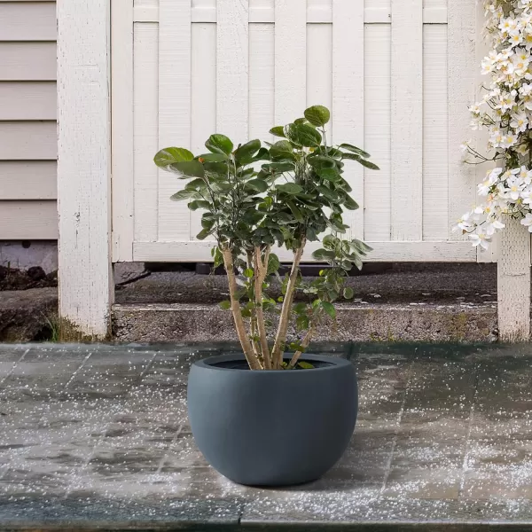 Kante 19.9",15.7",11.8" Dia Round Concrete Planter Set of 3, Outdoor/Indoor Large Bowl Plant Pots with Drainage Hole and Rubber Plug for Garden Patio Balcony Home, Pure White
