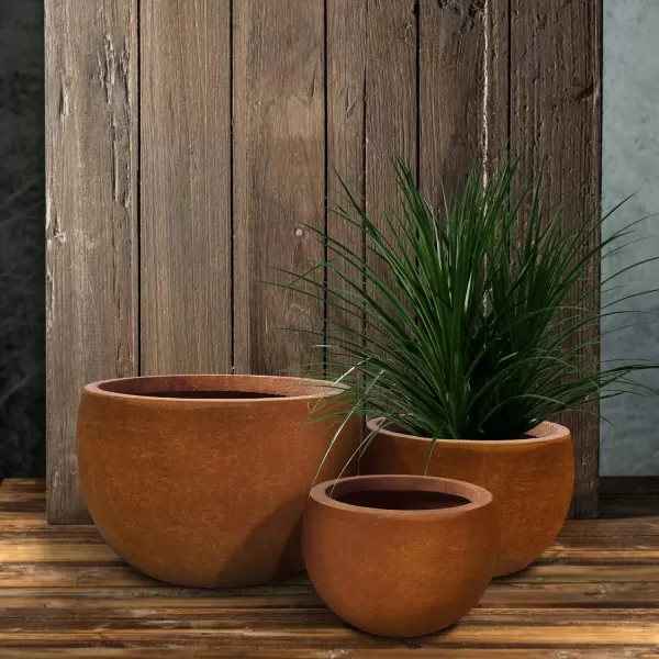 Kante 19.9",15.7",11.8" Dia Round Concrete Planter Set of 3, Outdoor/Indoor Large Bowl Plant Pots with Drainage Hole and Rubber Plug for Garden Patio Balcony Home, Pure White