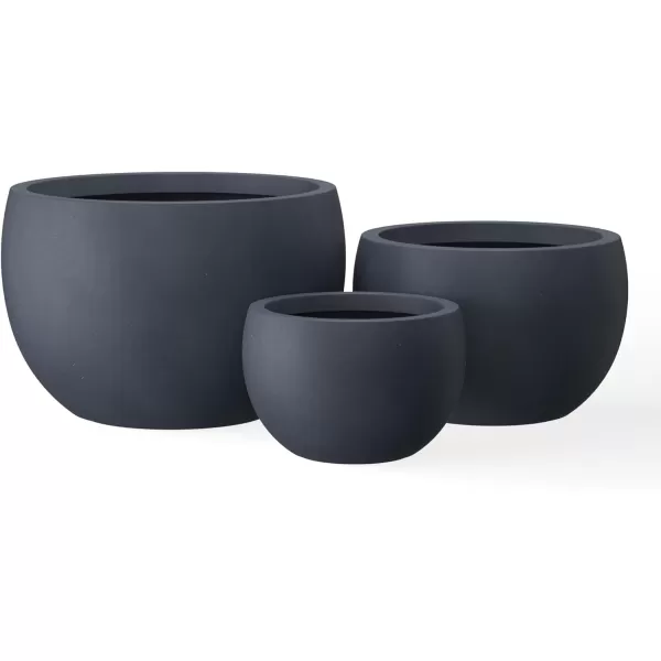 Kante 19.9",15.7",11.8" Dia Round Concrete Planter Set of 3, Outdoor/Indoor Large Bowl Plant Pots with Drainage Hole and Rubber Plug for Garden Patio Balcony Home, Pure White