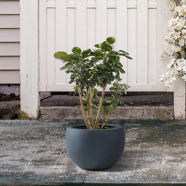 Kante 19.9",15.7",11.8" Dia Round Concrete Planter Set of 3, Outdoor/Indoor Large Bowl Plant Pots with Drainage Hole and Rubber Plug for Garden Patio Balcony Home, Pure White