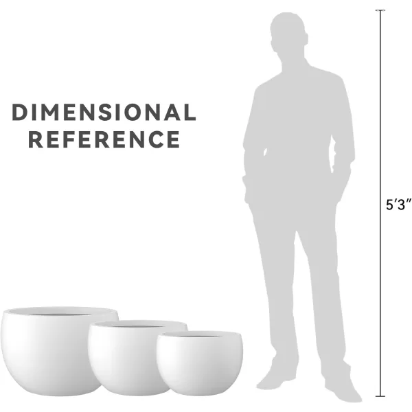 Kante 19.9",15.7",11.8" Dia Round Concrete Planter Set of 3, Outdoor/Indoor Large Bowl Plant Pots with Drainage Hole and Rubber Plug for Garden Patio Balcony Home, Pure White