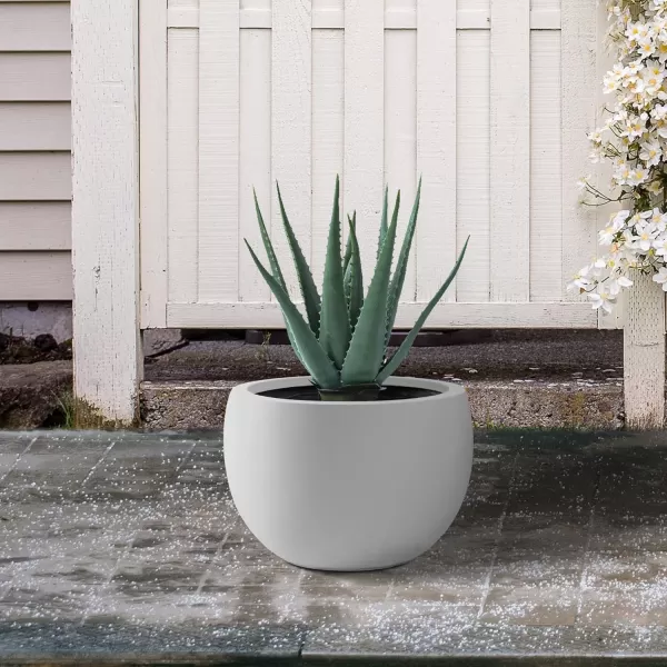 Kante 19.9",15.7",11.8" Dia Round Concrete Planter Set of 3, Outdoor/Indoor Large Bowl Plant Pots with Drainage Hole and Rubber Plug for Garden Patio Balcony Home, Pure White