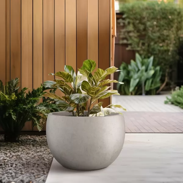 Kante 19.9",15.7",11.8" Dia Round Concrete Planter Set of 3, Outdoor/Indoor Large Bowl Plant Pots with Drainage Hole and Rubber Plug for Garden Patio Balcony Home, Pure White