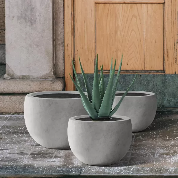 Kante 19.9",15.7",11.8" Dia Round Concrete Planter Set of 3, Outdoor/Indoor Large Bowl Plant Pots with Drainage Hole and Rubber Plug for Garden Patio Balcony Home, Pure White