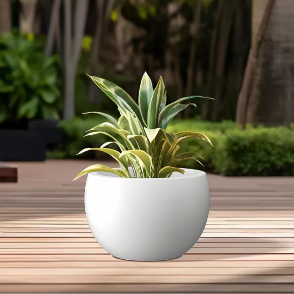 Kante 19.9",15.7",11.8" Dia Round Concrete Planter Set of 3, Outdoor/Indoor Large Bowl Plant Pots with Drainage Hole and Rubber Plug for Garden Patio Balcony Home, Pure White