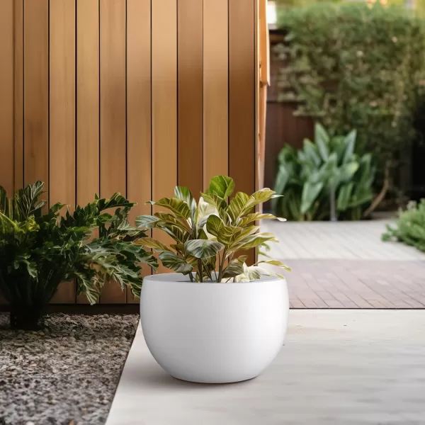 Kante 19.9",15.7",11.8" Dia Round Concrete Planter Set of 3, Outdoor/Indoor Large Bowl Plant Pots with Drainage Hole and Rubber Plug for Garden Patio Balcony Home, Pure White