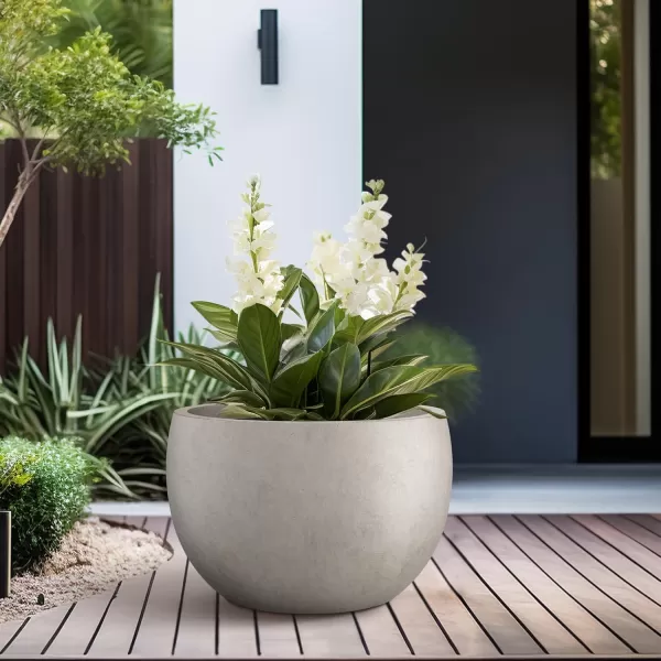 Kante 19.9",15.7",11.8" Dia Round Concrete Planter Set of 3, Outdoor/Indoor Large Bowl Plant Pots with Drainage Hole and Rubber Plug for Garden Patio Balcony Home, Pure White