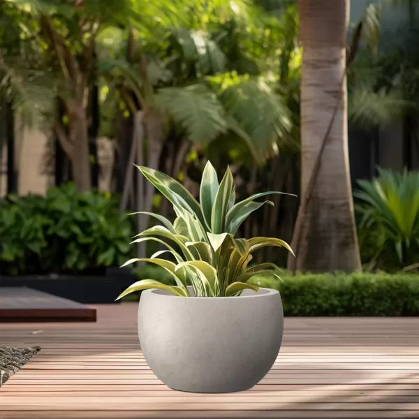 Kante 19.9",15.7",11.8" Dia Round Concrete Planter Set of 3, Outdoor/Indoor Large Bowl Plant Pots with Drainage Hole and Rubber Plug for Garden Patio Balcony Home, Pure White