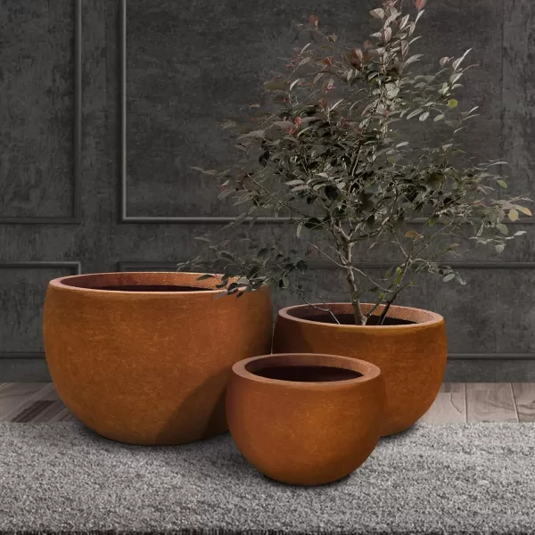 Kante 19.9",15.7",11.8" Dia Round Concrete Planter Set of 3, Outdoor/Indoor Large Bowl Plant Pots with Drainage Hole and Rubber Plug for Garden Patio Balcony Home, Pure White