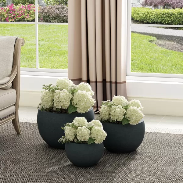 Kante 19.9",15.7",11.8" Dia Round Concrete Planter Set of 3, Outdoor/Indoor Large Bowl Plant Pots with Drainage Hole and Rubber Plug for Garden Patio Balcony Home, Pure White