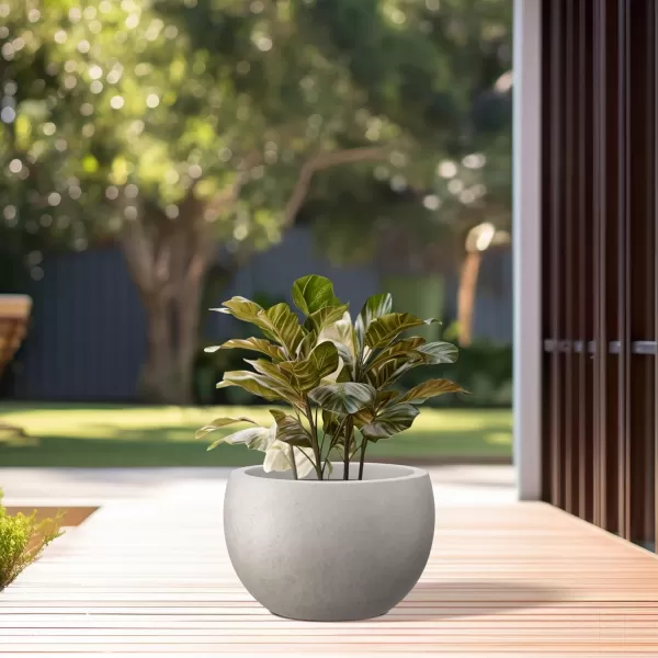 Kante 19.9",15.7",11.8" Dia Round Concrete Planter Set of 3, Outdoor/Indoor Large Bowl Plant Pots with Drainage Hole and Rubber Plug for Garden Patio Balcony Home, Pure White