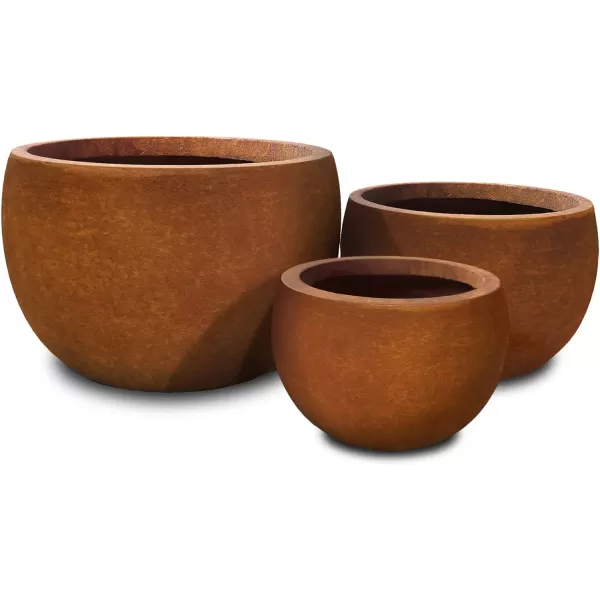 Kante 19.9",15.7",11.8" Dia Round Concrete Planter Set of 3, Outdoor/Indoor Large Bowl Plant Pots with Drainage Hole and Rubber Plug for Garden Patio Balcony Home, Pure White