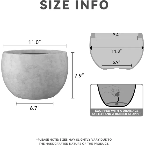 Kante 19.9",15.7",11.8" Dia Round Concrete Planter Set of 3, Outdoor/Indoor Large Bowl Plant Pots with Drainage Hole and Rubber Plug for Garden Patio Balcony Home, Pure White