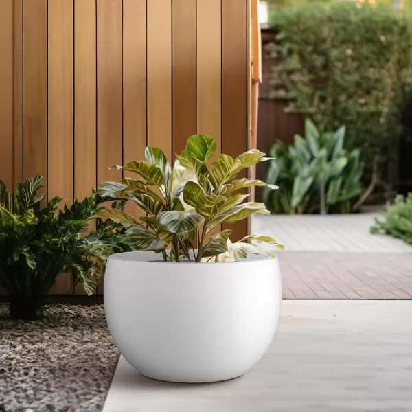 Kante 19.9",15.7",11.8" Dia Round Concrete Planter Set of 3, Outdoor/Indoor Large Bowl Plant Pots with Drainage Hole and Rubber Plug for Garden Patio Balcony Home, Pure White