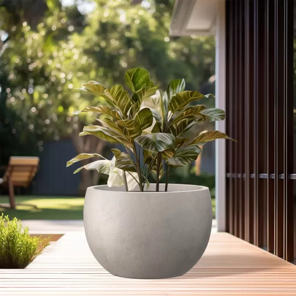 Kante 19.9",15.7",11.8" Dia Round Concrete Planter Set of 3, Outdoor/Indoor Large Bowl Plant Pots with Drainage Hole and Rubber Plug for Garden Patio Balcony Home, Pure White
